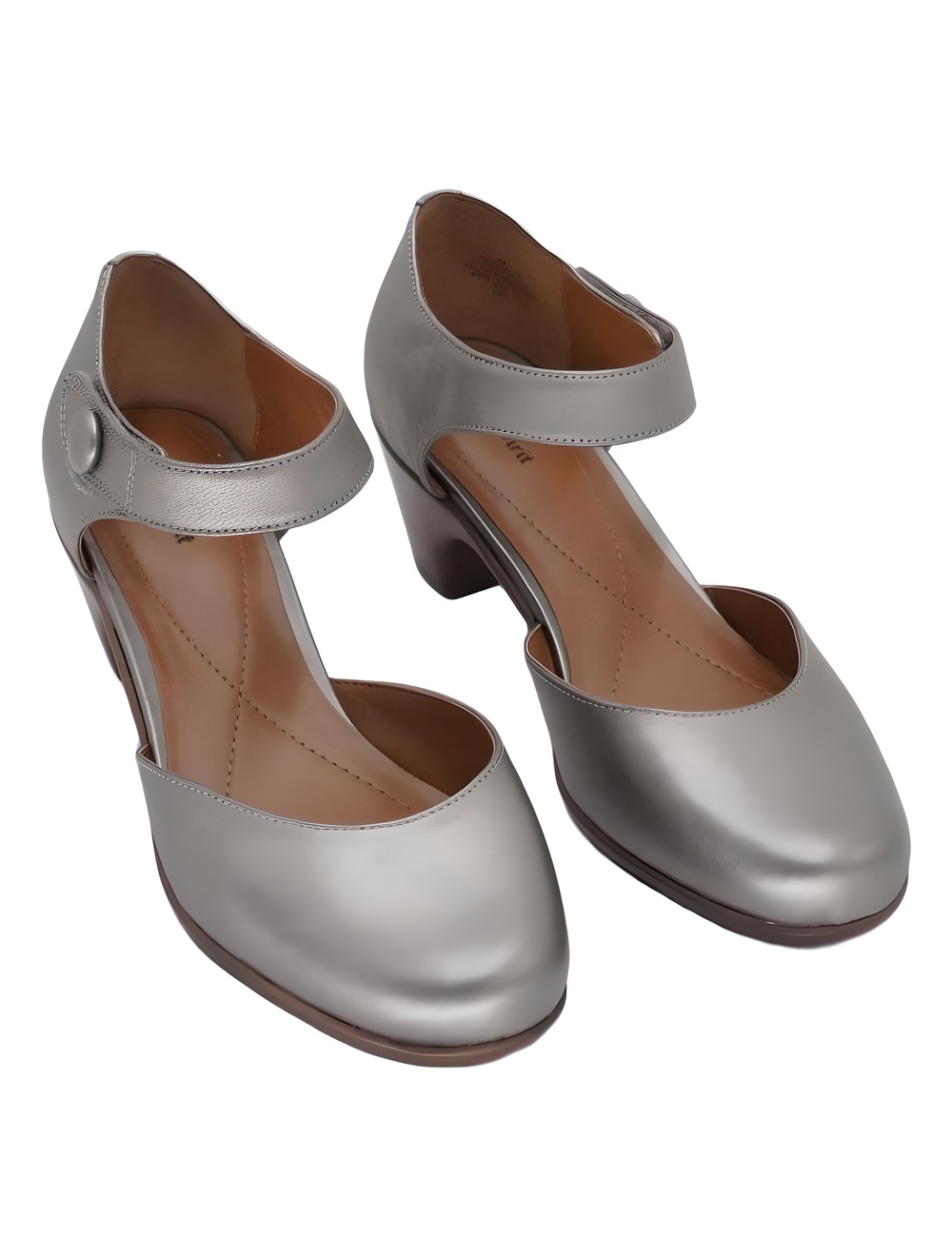 Easy Spirit Clarice Mary Jane Dark Gray Shimmer Leather Block Heel Pumps Size 9W
